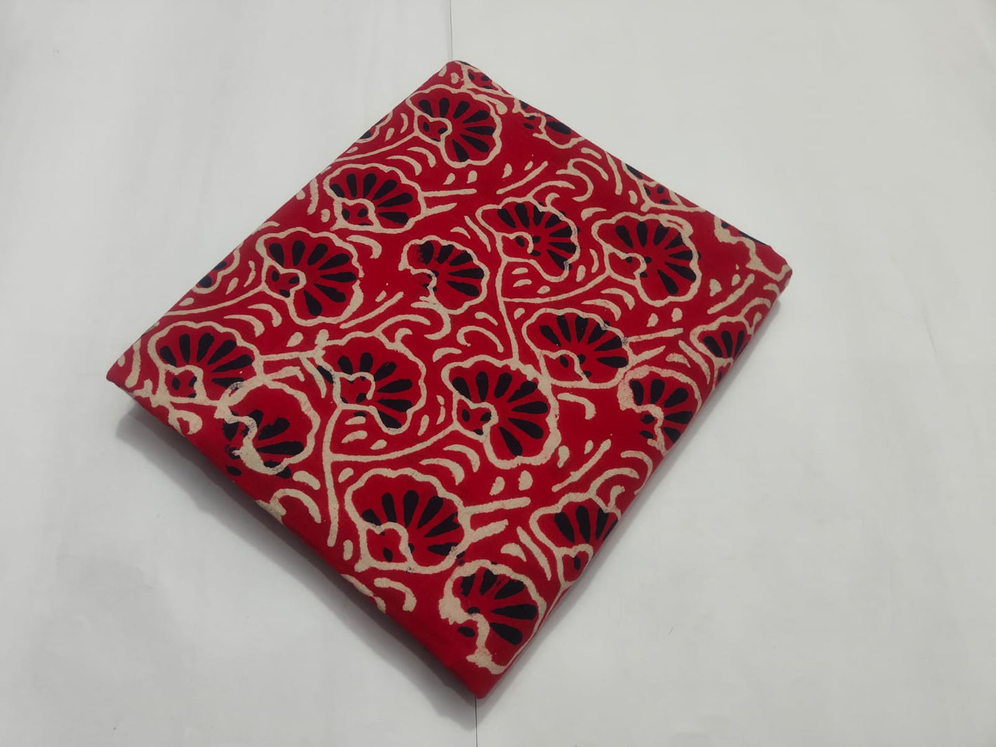 Red Floral Printed Cotton Fabric | Maharani Vastra