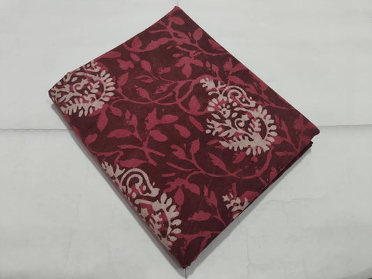 Maroon Floral Vine Printed Cotton Fabric Elegant Design | Maharani Vastra