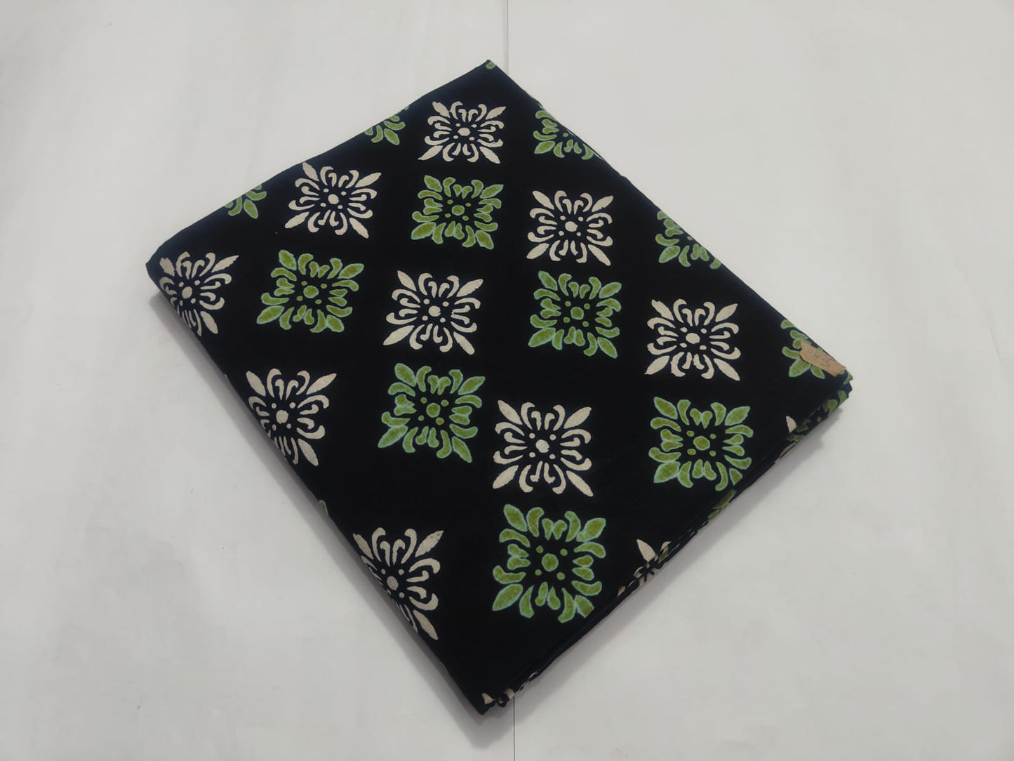 Navy Blue Green Floral Printed Fabric | Cotton Dress Material