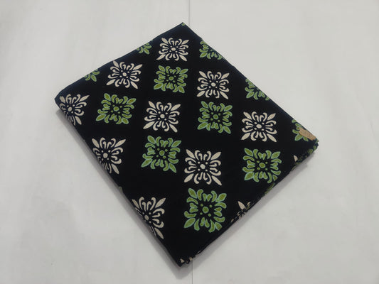 Navy Blue Green Floral Printed Fabric | Cotton Dress Material