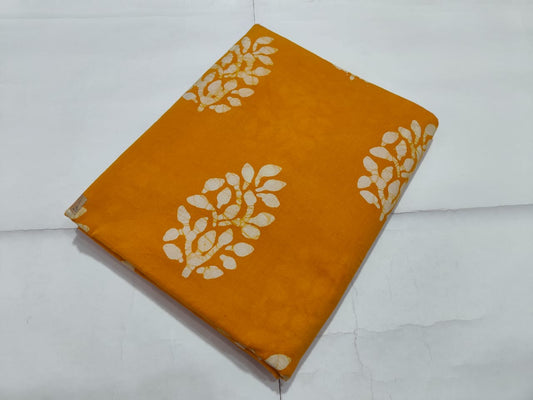 Mustard Minimal Floral Printed Cotton Fabric | Maharani Vastra