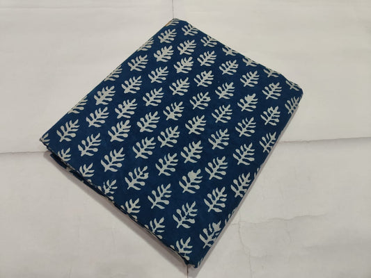 Blue Leaf Printed Cotton Fabric for Dresses | Maharani Vastra