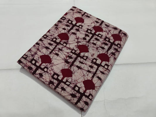Cream Red Batik Abstract Printed Cotton Fabric | Maharani Vastra