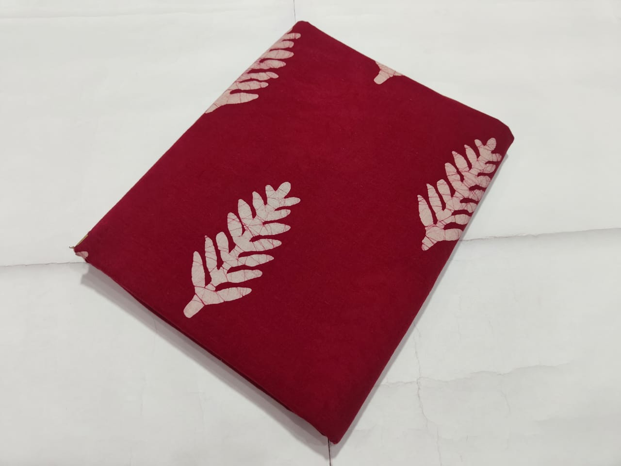 Red Leaf Printed Cotton Fabric Minimal Design | Maharani Vastra