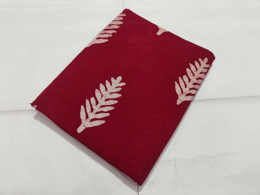 Red Leaf Printed Cotton Fabric Minimal Design | Maharani Vastra
