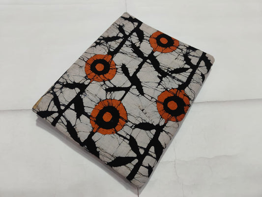 Black Orange Floral Batik Printed Cotton Fabric | Maharani Vastra