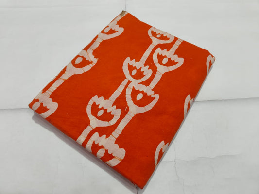 Orange Abstract Ethnic Printed Cotton Fabric | Maharani Vastra