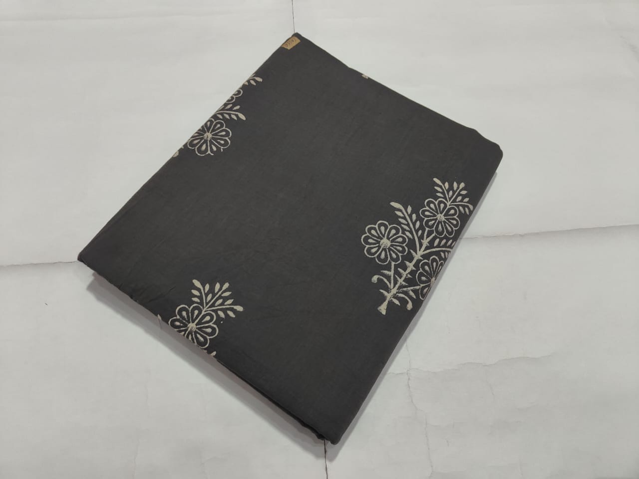 Grey Floral Printed Cotton Fabric Minimal Design | Maharani Vastra