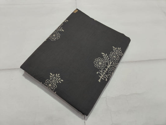 Grey Floral Printed Cotton Fabric Minimal Design | Maharani Vastra