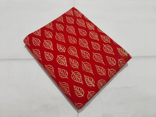 Red Leaf Pattern Printed Cotton Fabric | Maharani Vastra