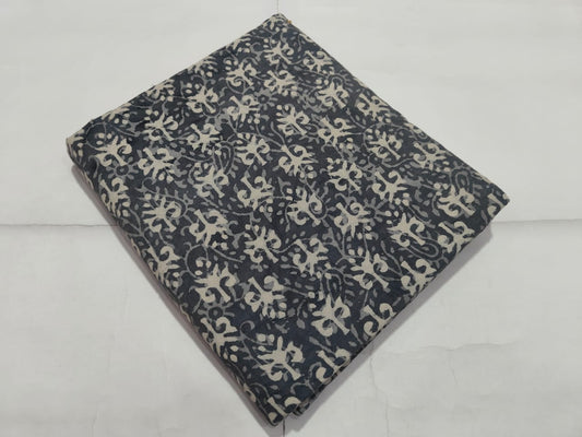 Grey Floral Abstract Printed Cotton Fabric | Maharani Vastra