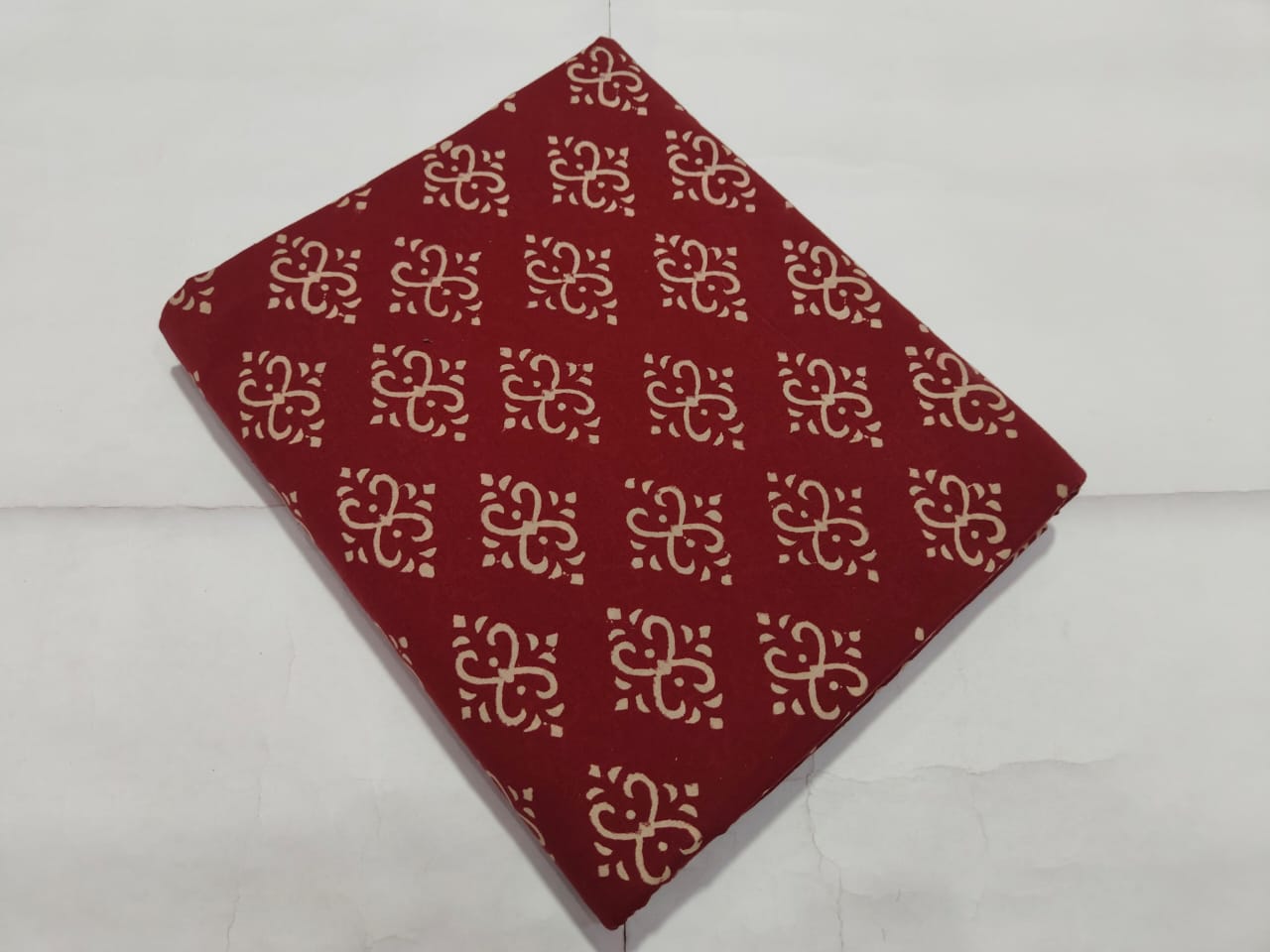 Red Ethnic Motif Printed Cotton Fabric | Maharani Vastra