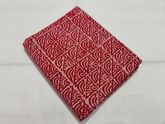 Red White Geometric Printed Cotton Fabric | Maharani Vastra