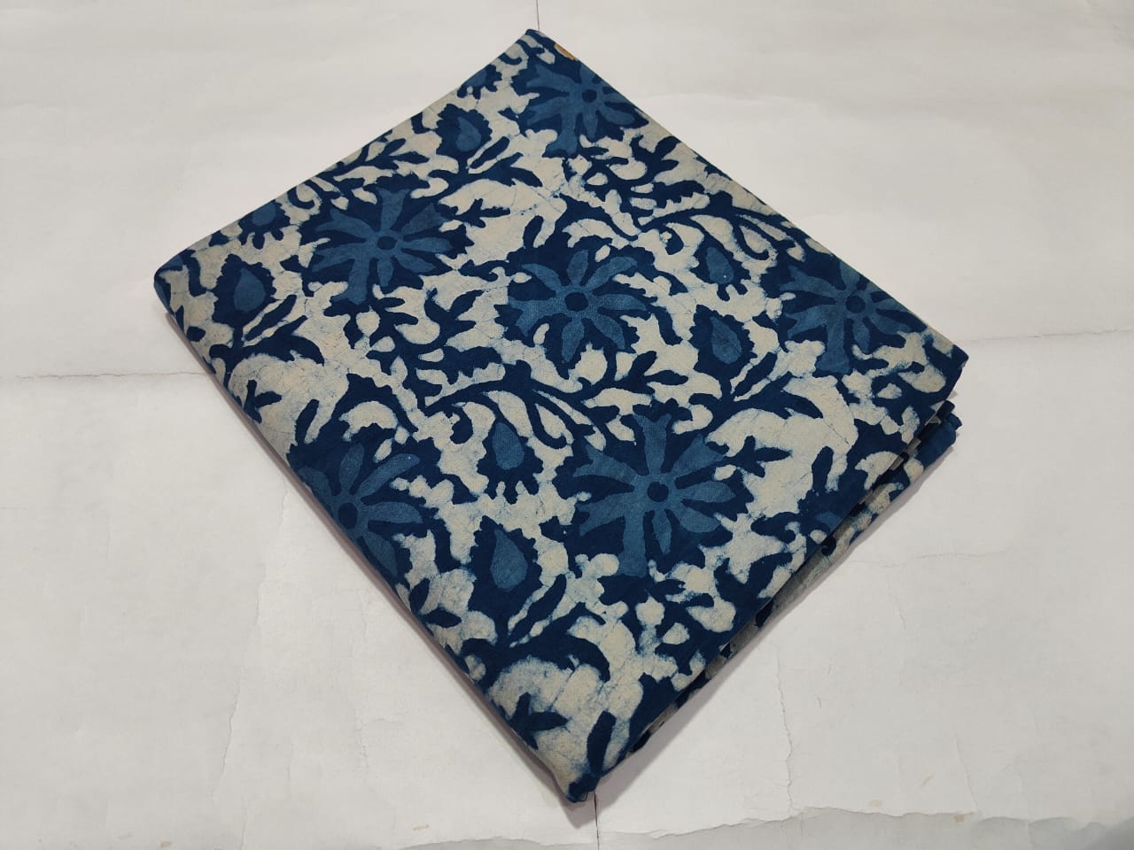 Blue Floral Batik Printed Cotton Fabric Premium Design | Maharani Vastra