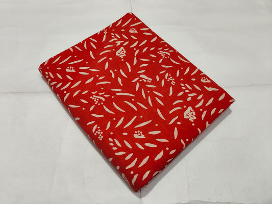 Red Leaf Printed Cotton Fabric Stylish Design | Maharani Vastra
