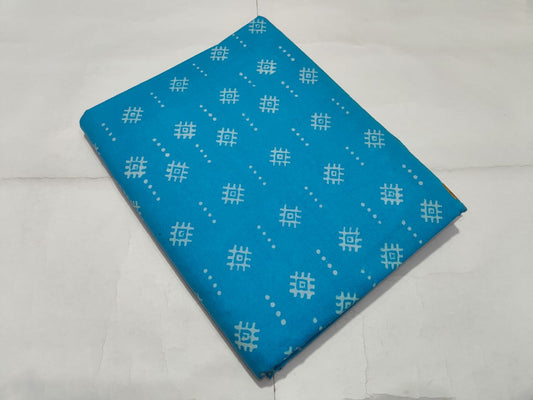 Blue Geometric Booti Printed Cotton Fabric | Maharani Vastra
