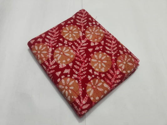 Red Orange Batik Printed Fabric | Cotton Dress Material