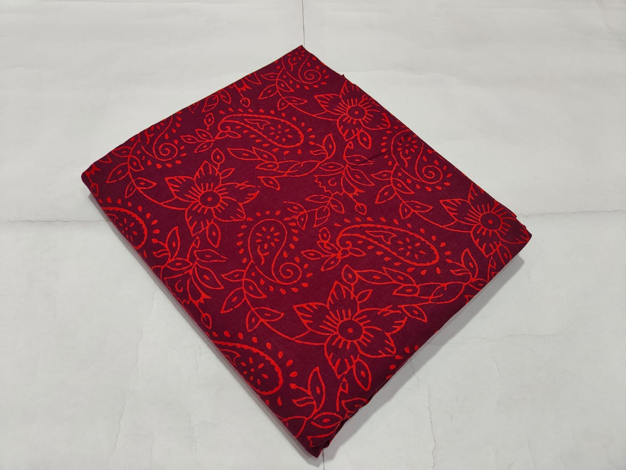 Maroon Floral Paisley Printed Cotton Fabric | Maharani Vastra