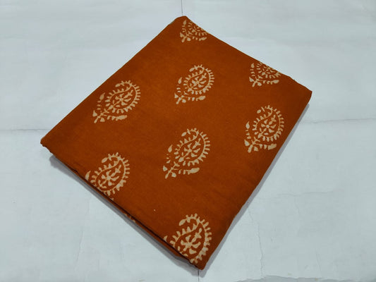 Rust Paisley Printed Cotton Fabric Traditional Design | Maharani Vastra