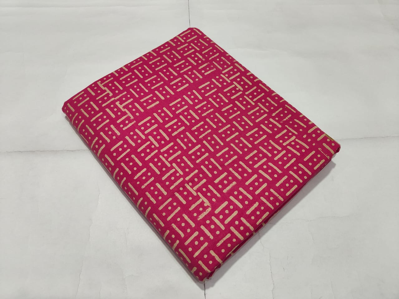 Pink Geometric Printed Cotton Fabric Modern Design | Maharani Vastra