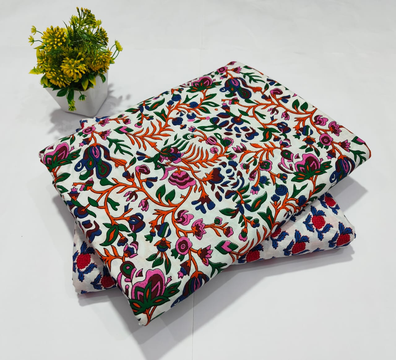 Multicolor Floral Printed Top & Bottom Suit Set – Designer Cotton Suit Material (BFTB20)