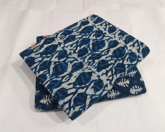 Indigo Blue Abstract Printed Cotton Fabric – Handblock Style Dress Material(MVTB094)