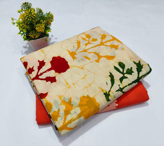 Multicolor Batik Cotton Fabric – Designer Ethnic Dress Material|(MVTB92)