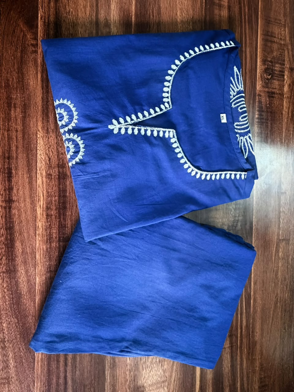 Teal Blue Premium Cotton Embroidered Co-ord Set