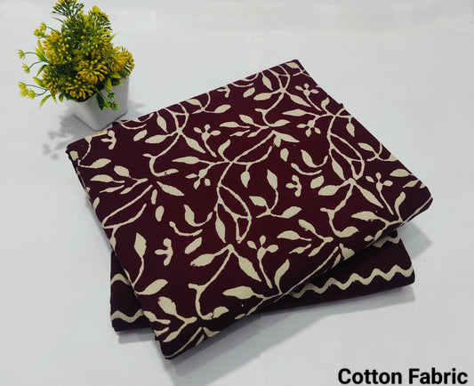 Maroon Leaf Printed Top & Bottom Suit Set – Elegant Cotton Suit Material (MVTB62)
