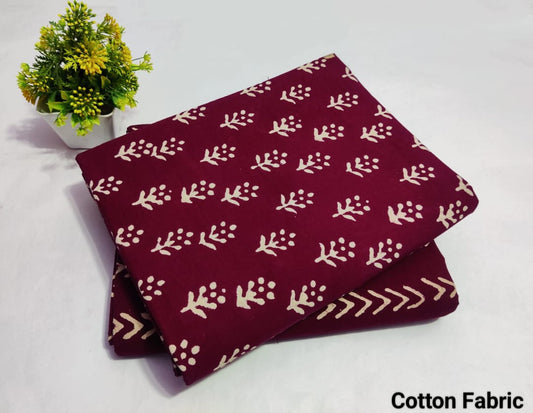 Maroon Leaf Booti Cotton Fabric – Soft Printed Dress Material (MVTB31)