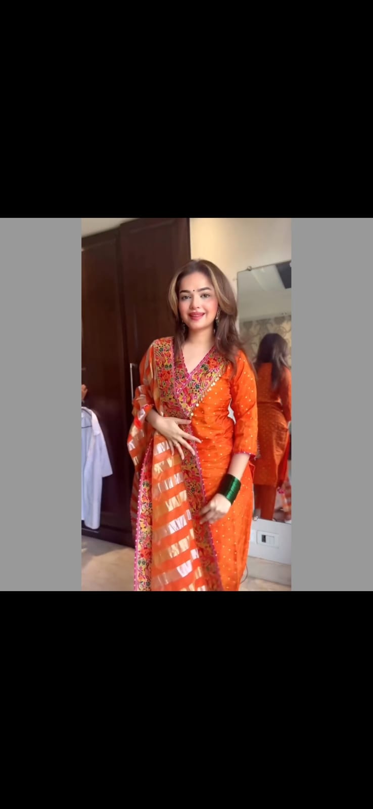 Orange Chanderi Jacquard Embroidered Kurta Set with Dupatta