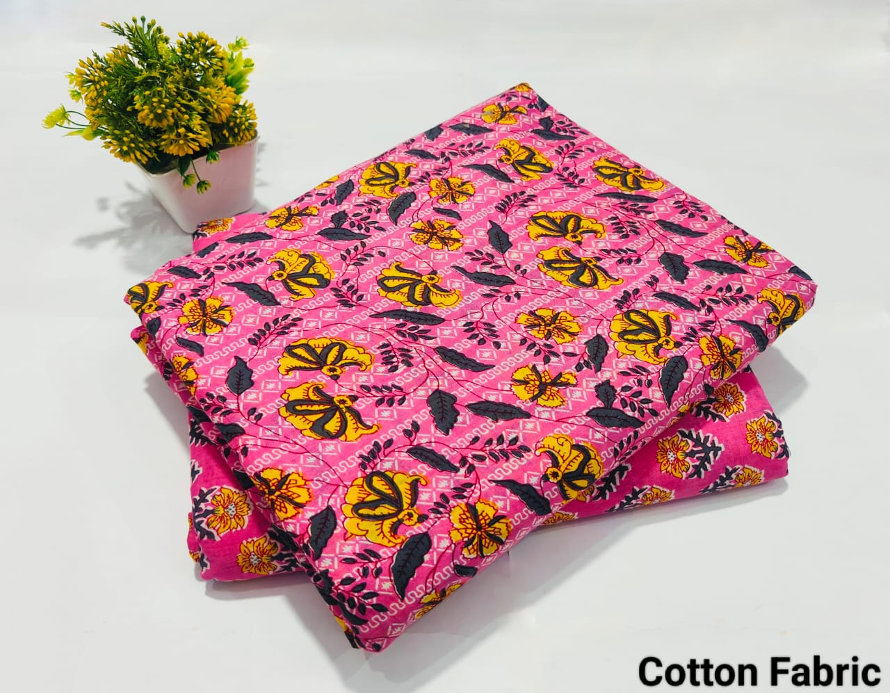 Pink Floral Printed Top & Bottom Suit Set – Elegant Cotton Suit Material (MVTB77)