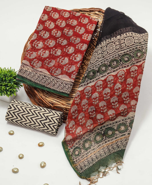 Black & Rust Traditional Printed kota doriya Suit Set (MVFKO05)