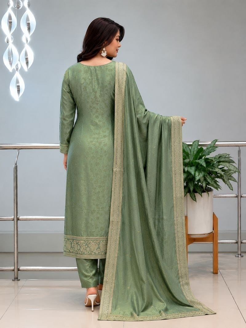 Sage Green Malai Glass Tissue Suit Set for Women