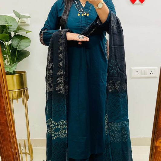Teal Green Kurta Pant Dupatta Set for Women