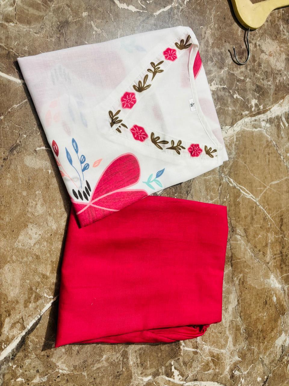 Red Floral Cotton Kurti Plazo Set for Women