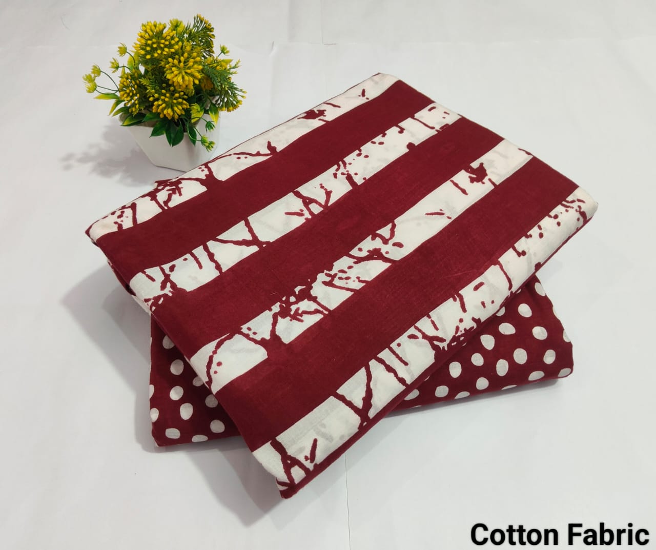 Maroon Stripe Cotton Fabric – Printed Cotton Material (MVTB25)