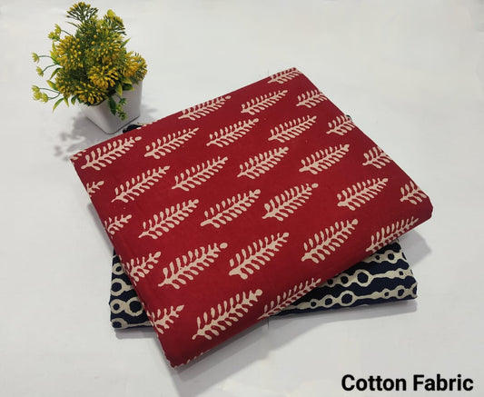 Red Printed Cotton Fabric for Kurti – Soft Leaf Design Dress Material for Women (MVTB61)