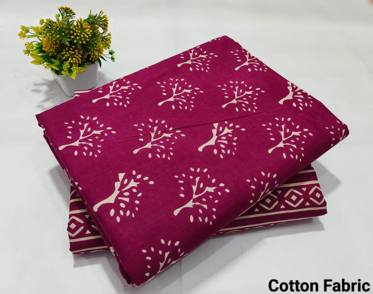 Magenta Tree Printed Top & Bottom Suit Set – Elegant Cotton Suit Material (MVTB23)