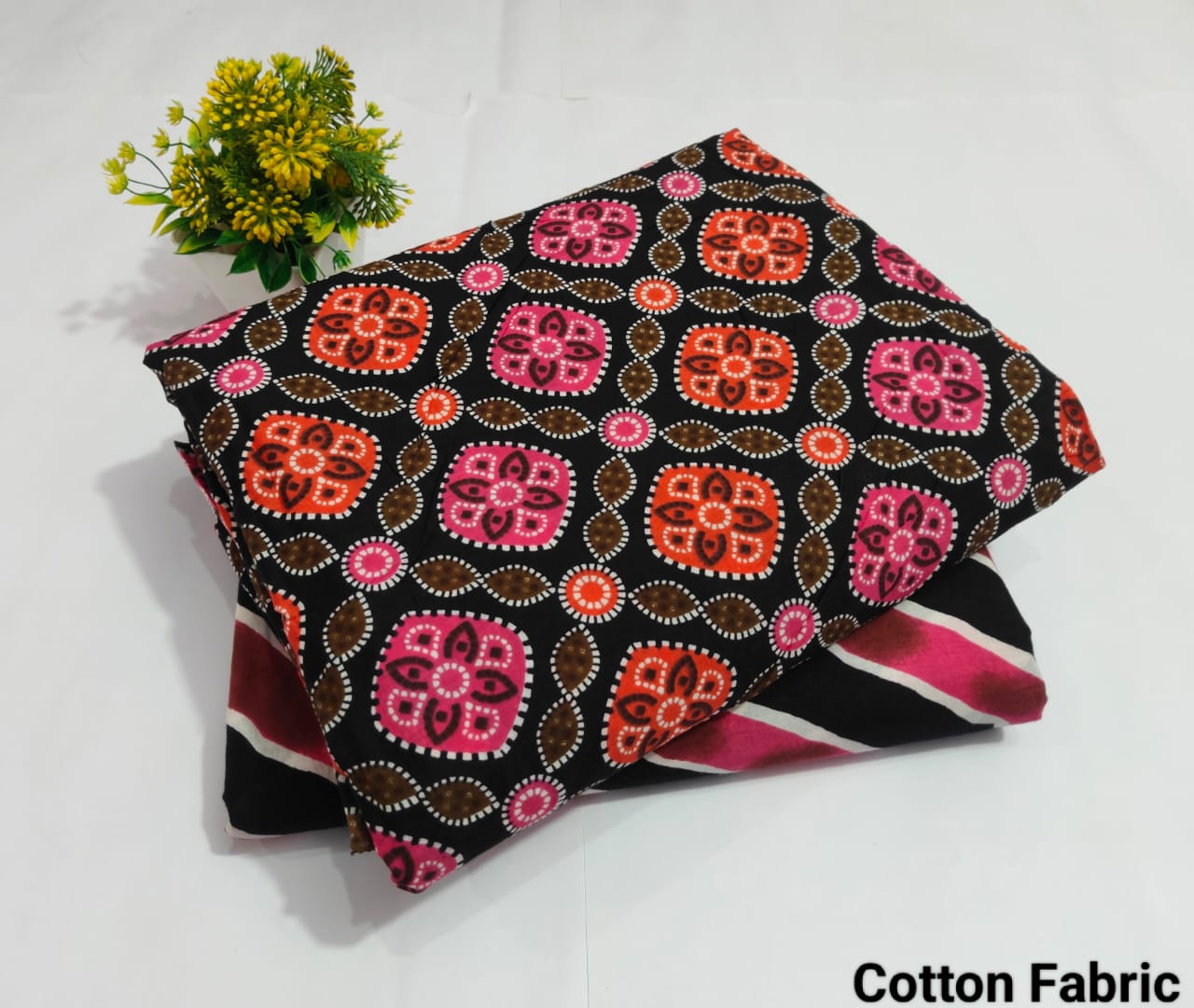 Black Cotton Fabric with Geometric Print – Trendy Printed Fabric (BFTB06)