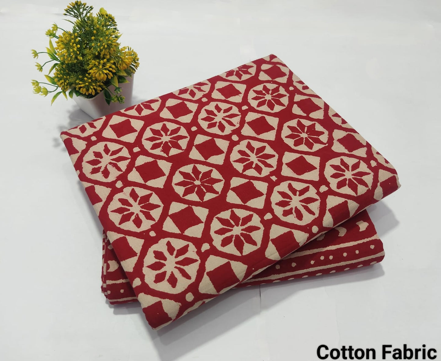 Red Geometric Printed Cotton Fabric – Traditional Ethnic Dress Material (BFTB108)