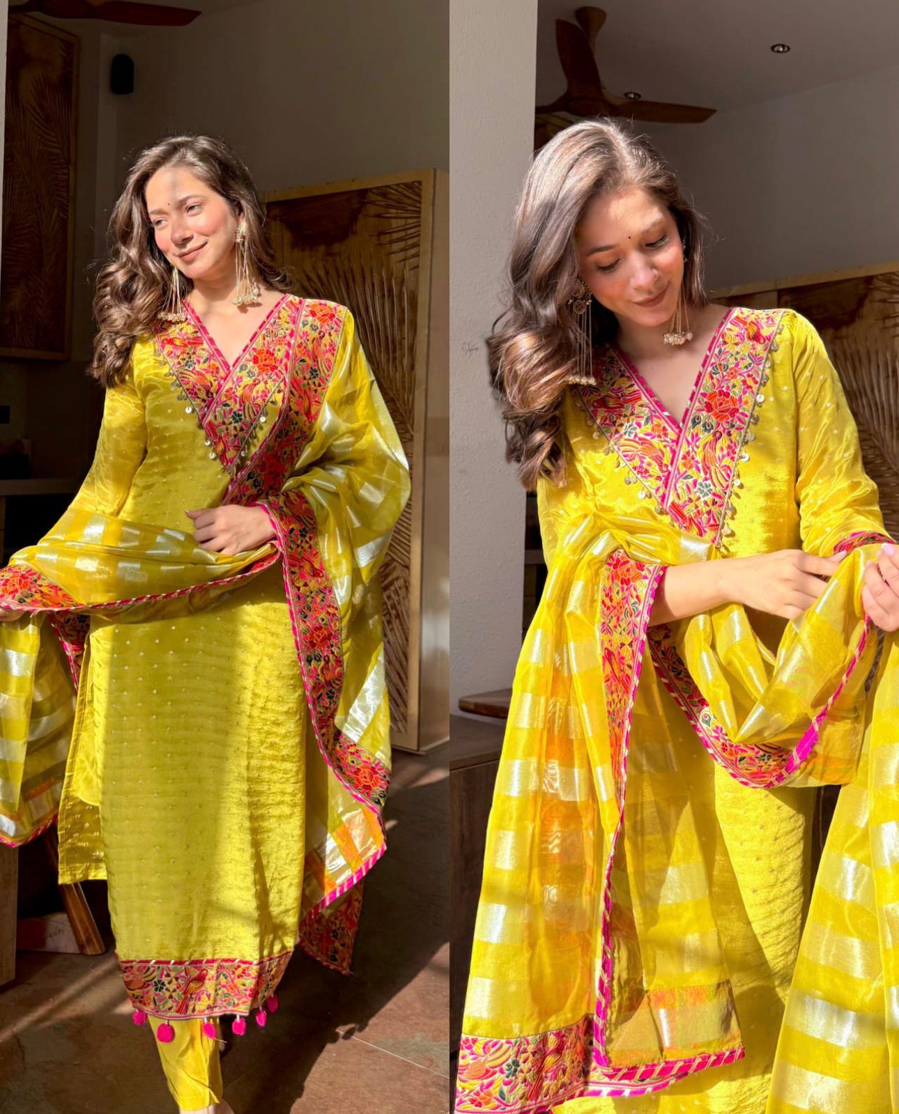Yellow Chanderi Jacquard Embroidered Kurta Set with Dupatta – Designer