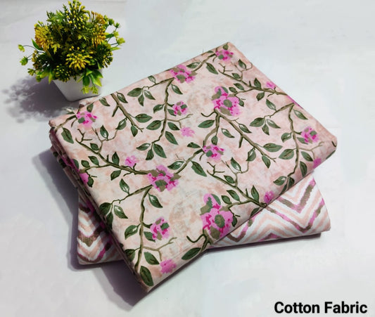 Peach Floral Printed Top & Bottom Suit Set – Elegant Cotton Suit Material (MVTB32)
