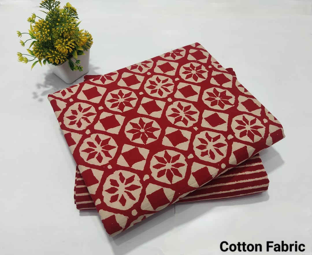 Red Geometric Printed Cotton Fabric – Stylish Dress Material (MVTB63)