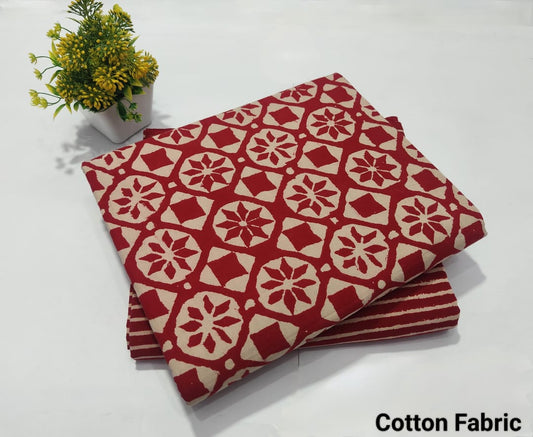 Red Geometric Printed Cotton Fabric – Stylish Dress Material (MVTB63)