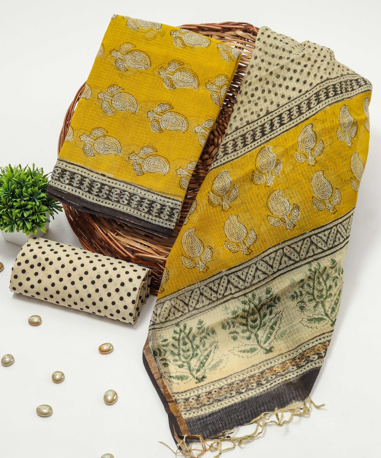 Mustard Ethnic Printed kota doriya Suit Set (MVFKO04)