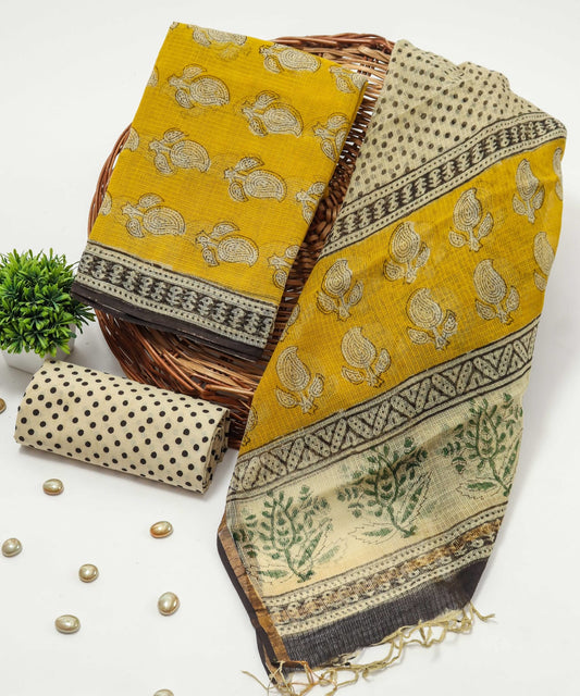 Mustard Ethnic Printed kota doriya Suit Set (MVFKO04)