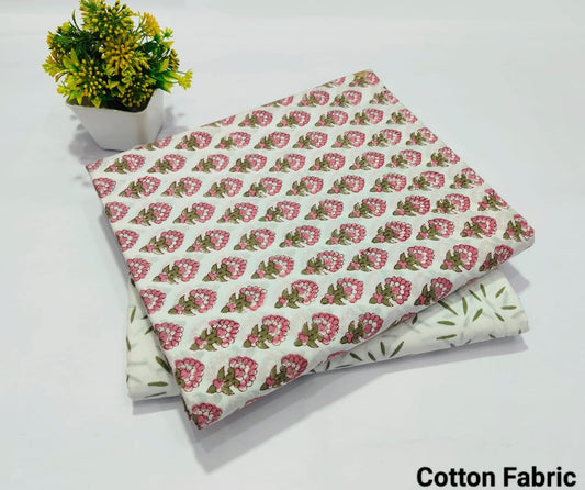 White Floral Printed Top & Bottom Suit Set – Elegant Cotton Suit Material | (MVTB43)
