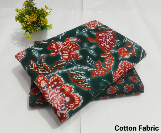 Green Floral Cotton Fabric – Designer Printed Cotton for Women (BFTB39)
