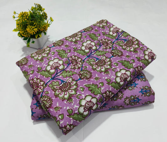 Lavender Floral Printed Top & Bottom Suit Set – Stylish Cotton Suit Material (MVTB17)
